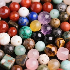 VACUBXBY 8 mm Beads for Threading Crystals Beads Set for DIY Bracelet Necklace Jewellery Making, 60 Pieces Natural Stone Round Gemstone Beads with Hole