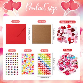 Zonon 32 Pack Valentines Crafts Set, Valentines DIY Card Valentines's Day Kits for Kids Girls Boys Foam Heart Sticker Craft DIY Kits Sticker Envelopes Cards Set for Classroom Exchange Gifts (Red)