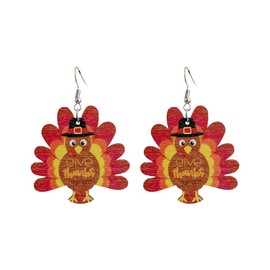 Turkey Chicken Wood Dangle Earrings Hypoallergenic Pierced Huggie Hook Hoops Earring Fashion Festival Jewellery Gifts for Women Girls Daughter Christmas, Wood, New