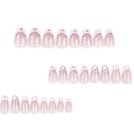 POKENGDA Almond Press on Nails Design,Nail glue included,Cute Acrylic Medium Fake Nails,Reusable French Acrylic Daily False Nail Kits for Women