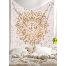 New Launched Twin White Gold Ombre Mandala Tapestry By Madhu International, Boho Mandala Tapestry, Twin Wall Hanging, Gypsy Tapestry, Mandala Wall Tapestries