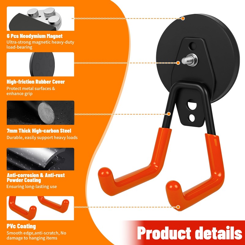 Xiuouix 4 Pack Heavy Duty Magnetic Garage Hooks,No Drill Installation