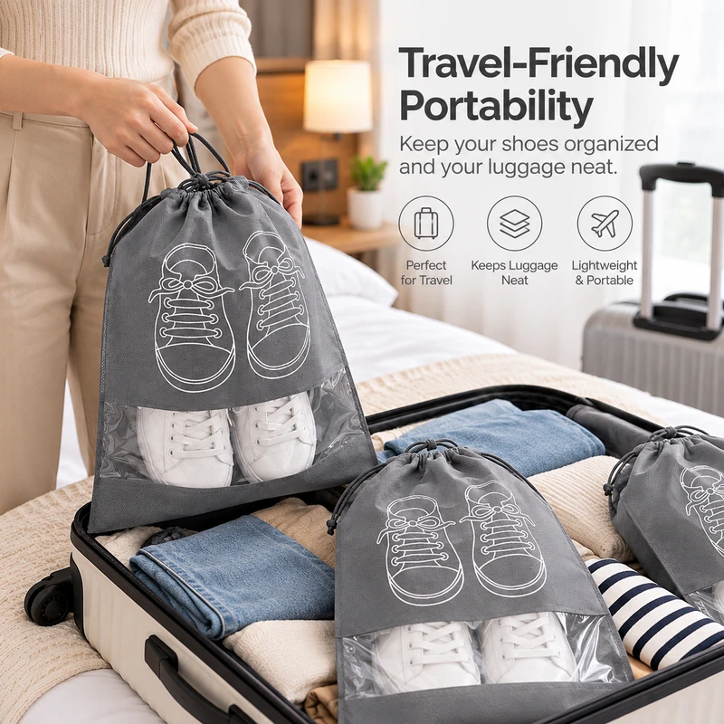 Non-Woven Shoe Storage Bags for Travel & Closet Organization –
