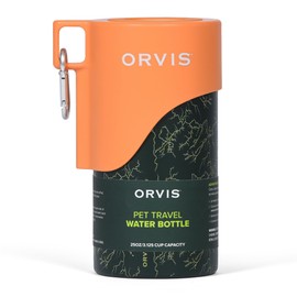Orvis Dog Travel Water Bottle, 25oz Capacity | Portable Pet Waterer with Built-in Bowl | Stainless Steel, High Visibility Orange Lid