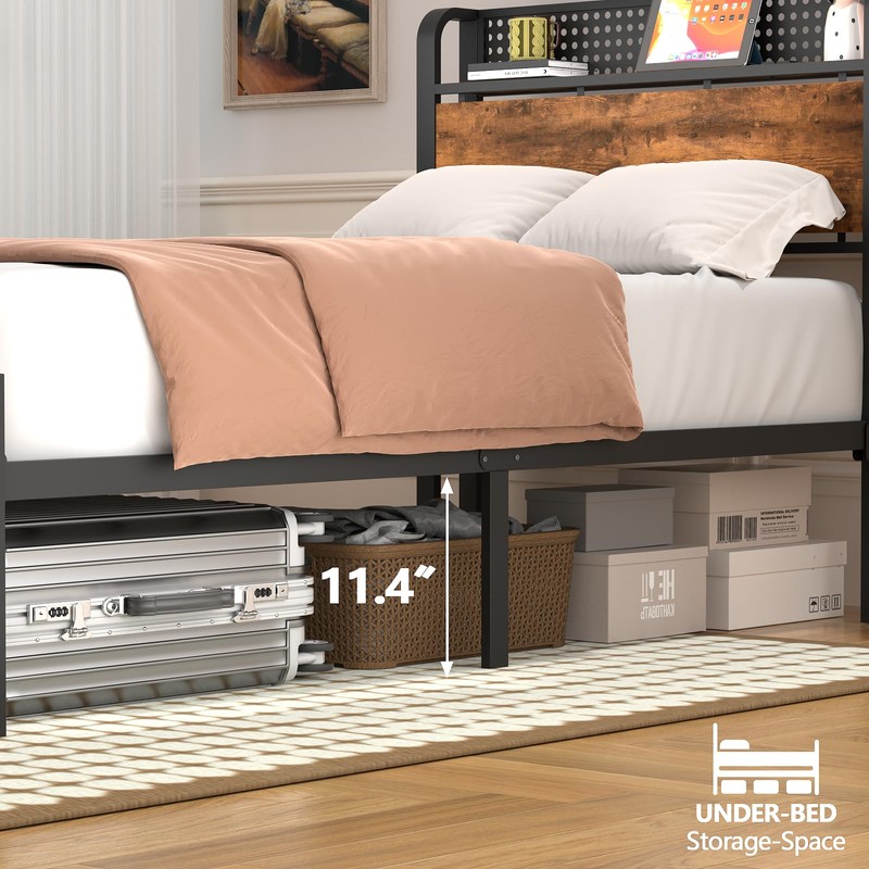 Furnulem Bed Frame Twin Size with LED Lights & Charging