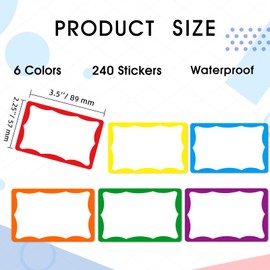 Yeachlaing 6 Classic Colors Name Tag Stickers,240PCS Waterproof Stickers Name Tags 3 1/2 X 2 1/4 Name Labels for Office,Meeting,School and Home