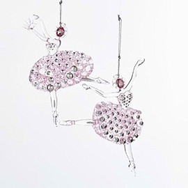 Kurt Adler ACRYLIC PINK BALLET GIRL WITH PINK GEM FACE ORNAMENT - 2 ASSORTED