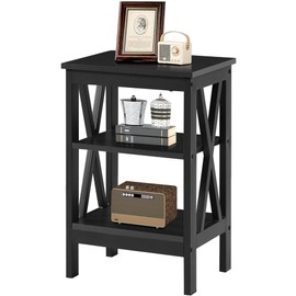 VECELO Night Stands Side/End Table with Storage Shelf Nightstands for Living Room Bedroom, Classic Black,1 Set