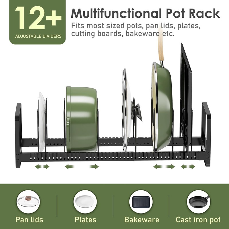 MUDEELA Pot Rack Pan Organizer inside Cabinet - Expandable Pot