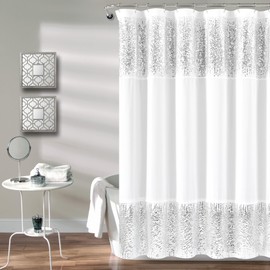 Lush Decor - Shower Curtain, Luxurious Sequinned Desin, Shimmery Bathroom Decor (Chic Sparkle Silve & White, 70” x 72")