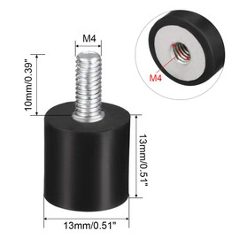 sourcing map M4 Thread Male Female Rubber Mounts,Vibration Isolators,Shock Absorber 13mm x 13mm Black 4pcs