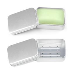 NIXRET Pack of 2 Aluminium Soap Boxes, 9.6 x 6.8 x 3 cm Soap Dishes with Draining Rack, Soap Box, Waterproof, Small for Travel at Home or Travel