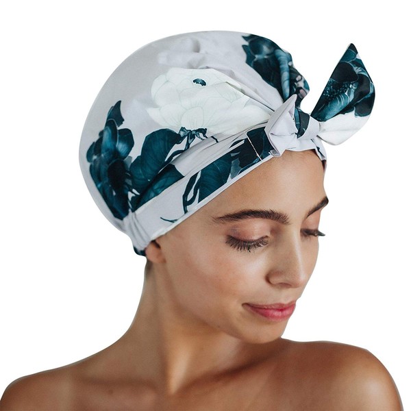 Kitsch Luxury Shower Cap for Women - Waterproof, Reusable Shower Caps (Floral)