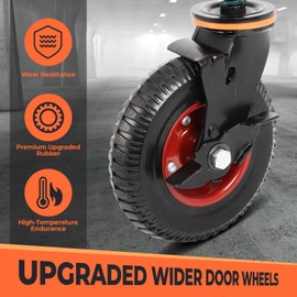 8inch Gate Wheel with Brake, Moves Smoothly Fence, 600 Lb Capacity 360 Degree Rotation Gate Wheels for Wooden/Metal Tube Gate Spring-Loaded Heavy Duty Gate Wheel Nuts Wrench Gloves