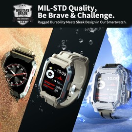 ALKAI Smart Watch Rugged and Military with 5ATM Waterproof Bluetooth Call(Answer/Dial Calls) AI Assistant, Long-Lasting Battery Life, Multiple Sports Tracking, Health Monitoring, 2.02'' HD Display