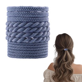 Flomiara 13PCS Elastic Hair Bands 5.5cm Hair Ties Bobbles Elastics Hairbands Ponytail Holders No Metal for Women Girls Kids Men Thick Hair, Fog Blue Ponytail Holders Set