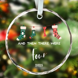 Baby First Christmas Ornament 2025, Family of 4, My First Christmas Ornament, and Then There were Four 2025, 3" Glass Keepsake Baby Announcement Ornaments 2025