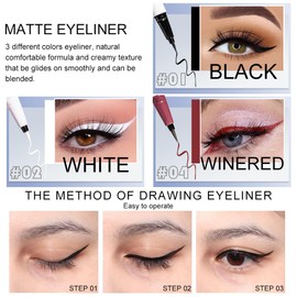 evpct 3Pcs White Red Black Matte Waterproof Colored Eyeliner Liquid Eye Liner Color Set Long Lasiting Colorful Liquid Eyeliner lapiz delineador de ojos contra el agua blanco para ojos de colores 1+3+9