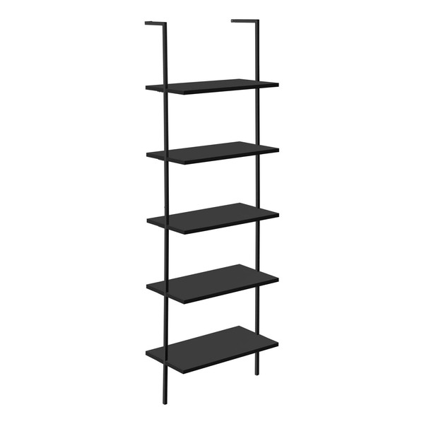 Monarch Specialties I 3683 Bookshelf, Bookcase, Etagere, Ladder, 5 Tier, 72" H, Office, Bedroom, Metal, Laminate, Black, Contemporary, Modern