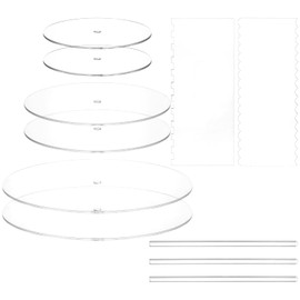 Coloch Coloch 11 Pieces Acrylic Cake Discs Set, Clear Cake Decorating Supplies with 6 Acrylic Discs, 2 Icing Scraper and 3 Center Dowel for 3 Tier Cake Making, Serving Bake Goods, 6.25/8.25/10.25 Inch