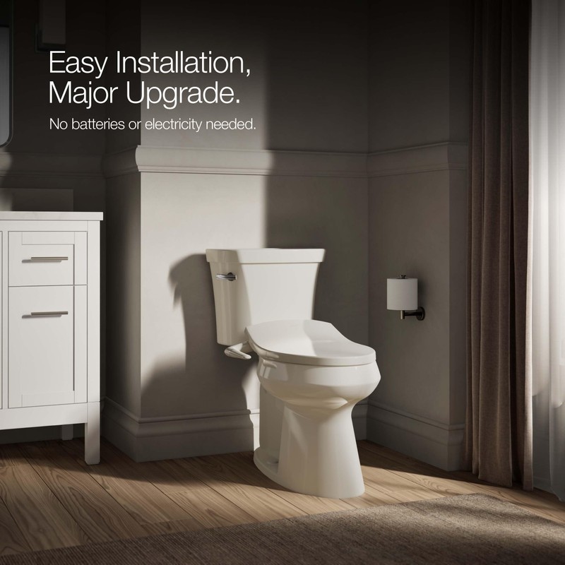 Kohler PureWash M250 Manual Elongated Bidet Toilet Seat, Biscuit, Quiet-Close