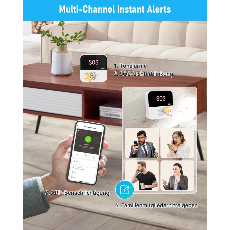 PILSAMAS WiFi Caregiver Pager Wireless Call Button with App Alert,
