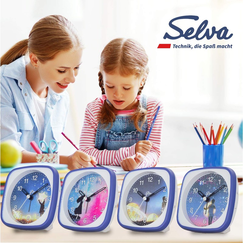 SELVA Children's Alarm Clock Starry Sky with Motifs Sweeping Second