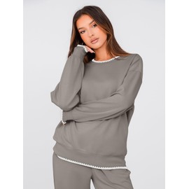 Glamaker Womens Sweat Set Lounge Sets for Women Fall Sets Women 2 Piece Outfits Sweatsuits (Grey S)