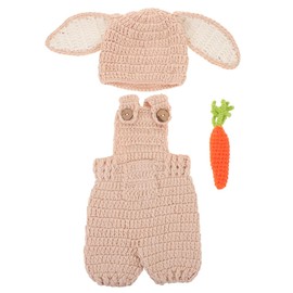 SHERCHPRY Traje De Conejito De Crochet Para Recién Nacidos Con Mono Ajustable Y Accesorio De Zanahoria Para Sesión De Fotos De Bebé