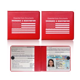 Ziciner Car Registration Insurance Holder, 2Pack Essential Auto Card Document Glove Box Organizer with Velcro Closure, Vehicle Interior Accessories Perfect for Most Car, Truck, SUV (Red/White Flag)