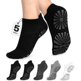 unenow 5 Pairs Pilates Socks for Women Non Slip Socks with Grips for Yoga Hospital Barre Barefoot