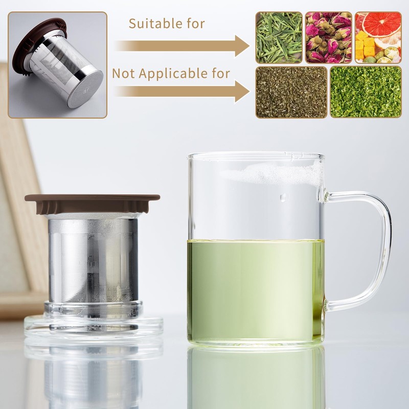Glass Tea Cup with Infuser and Lid, 400ml Large Borosilicate