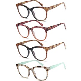 EYEURL 4 Pack Oversized Reading Glasses for Women Round Stylish Blue Light Blocking Reading Glasses Computer Readers With Spring Hinges Anti UV Ray Eyeglasses.1.5