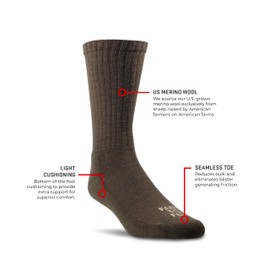 Farm to Feet Mount Airy Light Cushion Merino Wool Crew Socks - Charcoal, Medium