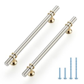 Ravinte Hardware 15 Pack 8-13/16 Inch Brushed Nickel&Gold Cabinet Pulls Handles Kitchen Cabinet Handles Drawer Pulls Kitchen Cabinet Hardware Cupboard Handles Dresser Drawer Pulls 6-1/4 Inch CC