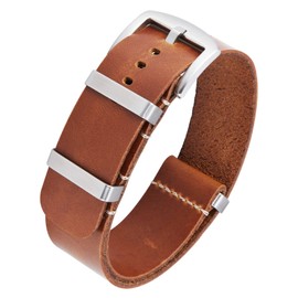 BINLUN Leather Watch Band Crazy Horse Oiled Leather Watch Straps 18mm 19mm 20mm 21mm 22mm 24mm Replacement One-Piece Watchbands for Men and Women Silver & Black Buckle