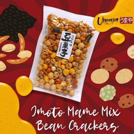 Umaya - Japanese Imoto Mame Mix - Crunchy Rice Crackers & Roasted Soybeans Snack in Resealable Bag + Snack Clip - Savory Asian Snack Mix with Seaweed & Peanuts - Product of Japan - 8.8oz (250g)