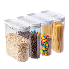 SUROQUE 4 Pack Cereal Containers, Airtight Food Storage Containers with Pour Spout, PET Plastic Pantry Canisters for Cereal Rice Flour Sugar, BPA-Free Kitchen Organizers, Sealed Dry Food Containers