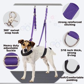 Dog Grooming Belly Strap - 3PCS Grooming Restraint Set Adjustable Belly Band Loops Strap with Padded Support & Loop Extension Straps Pet Grooming Harness Kit for Dogs (Voilet)