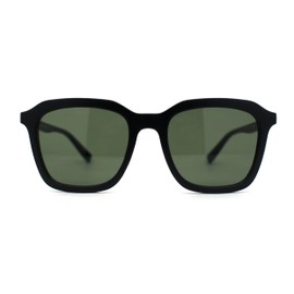 Mod Thin Plastic Hipster Rectangle Minimal Sunglasses Matte Black Green