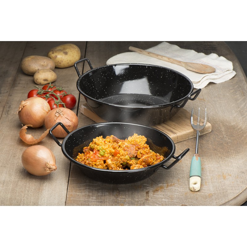Zinel 4504 Pan Kadai/Wok with Handles, Enamel, Black/White Dots, 26cm