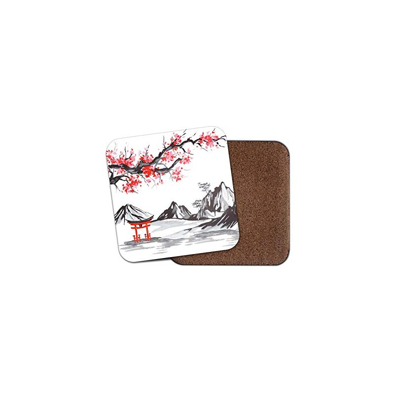 1 x Japanese Scene Coaster - Cherry Blossom Mountains Winter