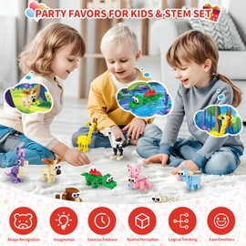 Zitetbolo Party Favors for Kids, 12 Pack 36 Kinds of Animals Building Block Toy Stocking Stuffer Classroom Prize Goodie Bags Easter Gift Building Set, Christmas Birthday Gift for Boys Girls Ages 6-12+