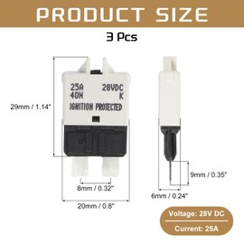 DMiotech 3 Pack 28V DC 25A White ATC/ATO Manual Mini Resettable Fuse for Automotive Circuit Breaker Reset Fuses Low Profile Blade Fuses for Car Truck SUV Marine Boat Motorcycle