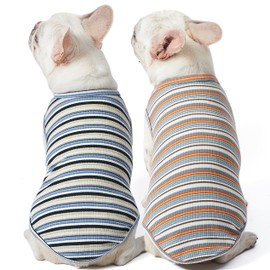 Knuffelen Dog Shirts Vest Cotton Striped T-Shirt, Sleeveless Stretchy Pet Clothes for Small Dogs, 2-Pack Soft Breathable Puppy Tank Top Cat Tee (X-Large, Blue,Yellow)