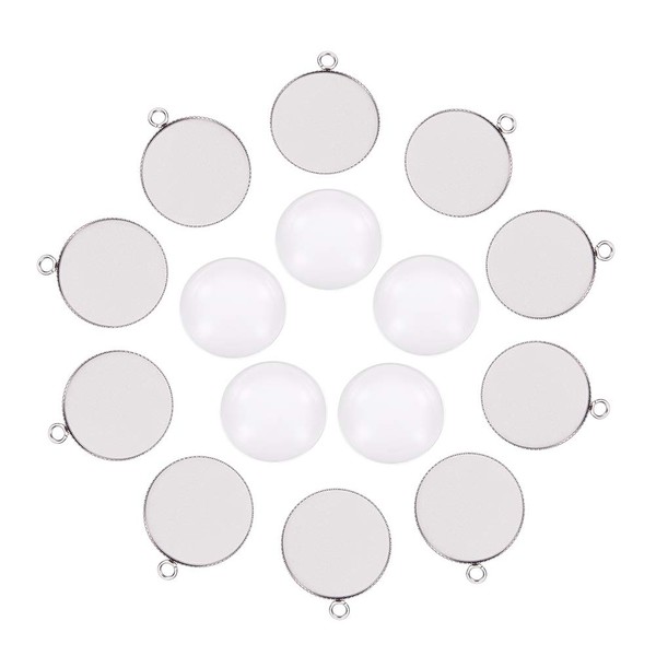 UNICRAFTALE 10 Pairs 20 Pieces Tray 25mm Cabochon Setting Meal Plate 304 Stainless Steel Pendant with Compatible Clear Glass Cabochon Flat Round Round Base Blank Bezel Stainless Steel Color Jewelry Handmade Necklace Bracelet Earrings Accessory Parts Craf