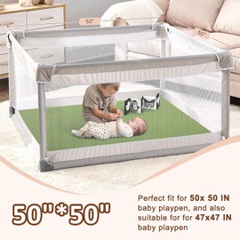 Baby Play Mat 50x50 Thicken Foam Cushioned & Waterproof Playpen Mat, 1.3" Thick Non-Toxic Cushioned, Waterproof Soft Crawling for Infants and Toddlers, Wipe-Clean, Green