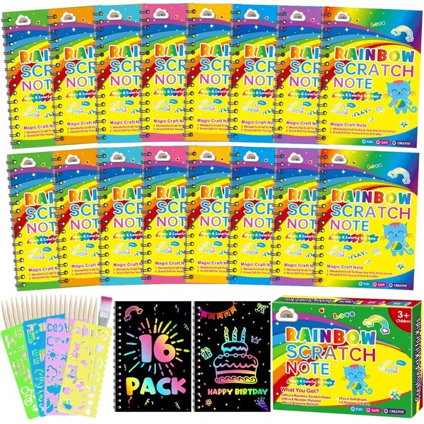 ZMLM Scratch Paper Art Craft Notebook:16 Packs Rainbow Party Favors Notepad Wholesale Art Supplies Girls Boy Birthday Gifts Christmas