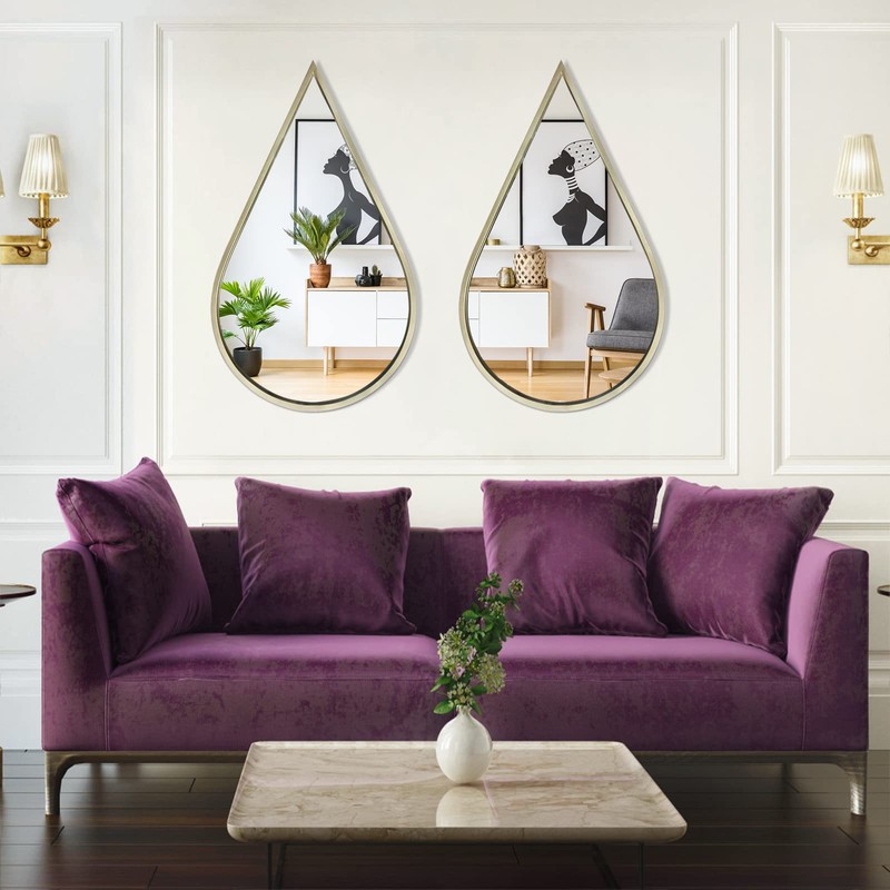 BAODANFU Decorative Mirrors Wall Mounted Mirror Drop Shape (Gold, 1-Pack)