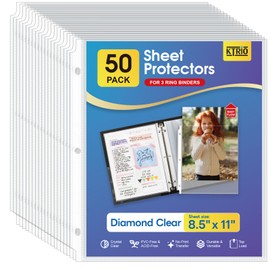 KTRIO Sheet Protectors 8.5 x 11 inch, Clear Page Protector for 3 Ring Binder, Plastic Sleeves for Binders, Top Loading Paper Sheets Document Sleeve Letter Size, Office & Home, 50 Pack